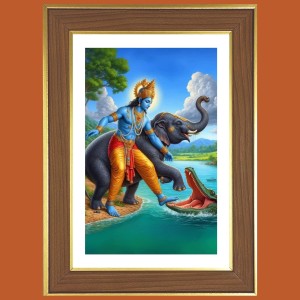 Elephant saves the Lord Krishna Photo Frame - 10x14 Inches, Brown Wooden Frame for Home, Office & Temple Decoration Elephant saves the Lord Krishna Photo Frame - 10x14 Inches, Brown Wooden Frame for Home, Office & Temple Decoration