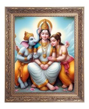Maa Parbati, Sri Ganesh & Sri Kartik Big Photo Frame - 16x20 Inches for Home & Office Decoration