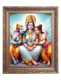 Maa Parbati, Sri Ganesh & Sri Kartik Big Photo Frame - 16x20 Inches for Home & Office Decoration