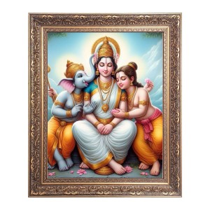 Maa Parbati, Sri Ganesh & Sri Kartik Big Photo Frame - 20x24 Inches for Home & Office Decoration