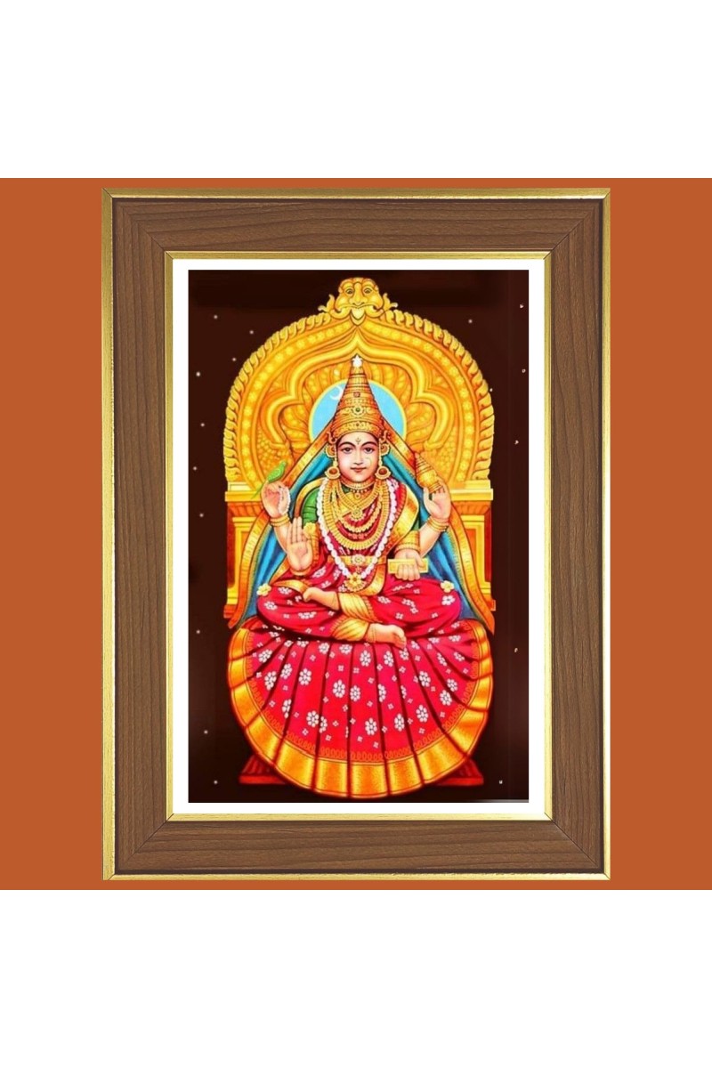Sringeri Sri Sharadamba Maa Photo Frame - 12x16 Inches, Brown Wooden Frame for Home, Office & Temple Decoration