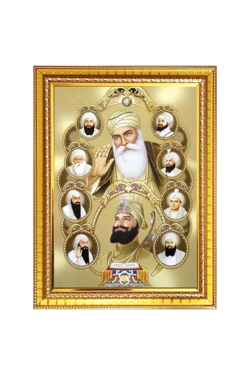 Guru Gobind singh Photo Frame - 10x14 Inches, Brown Wooden Frame for Home, Office & Temple Decoration