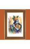 Lord Sri Krishna With Flute Photo Frame - 10x14 Inches, Brown Wooden Frame for Home, Office & Temple decoration