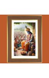 Lord Krishna With Devotees Photo Frame - 12x16 Inches, Brown Wooden Frame for Home, Office & Temple Decoration