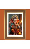 Lord Ganapathi Photo Frame - 10x14 Inches, Brown Wooden Frame for Home, Office & Temple Decoration