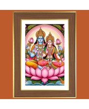 Lakshmi Narayana Photo Frame - 10x14 Inches, Brown Wooden Frame for Home, Office & Temple decoration