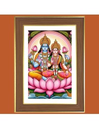 Lakshmi Narayana Photo Frame - 10x14 Inches, Brown Wooden Frame for Home, Office & Temple decoration