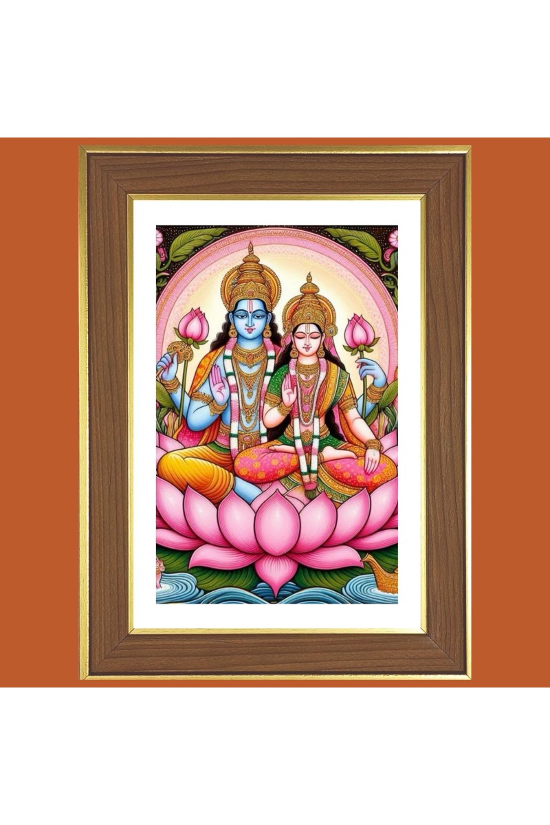 Lakshmi Narayana Photo Frame - 10x14 Inches, Brown Wooden Frame for Home, Office & Temple decoration