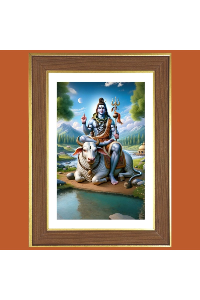 Lord Shnakara Photo Frame - 10x14 Inches, Brown Wooden Frame for Home, Office & Temple Decoration