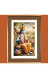 Lord krishna Photo Frame - 12x16 Inches, Brown Wooden Frame for Home, Office & Temple Decoration