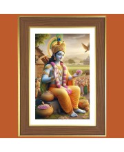 Lord krishna Photo Frame - 10x14 Inches, Brown Wooden Frame for Home, Office & Temple Decoration