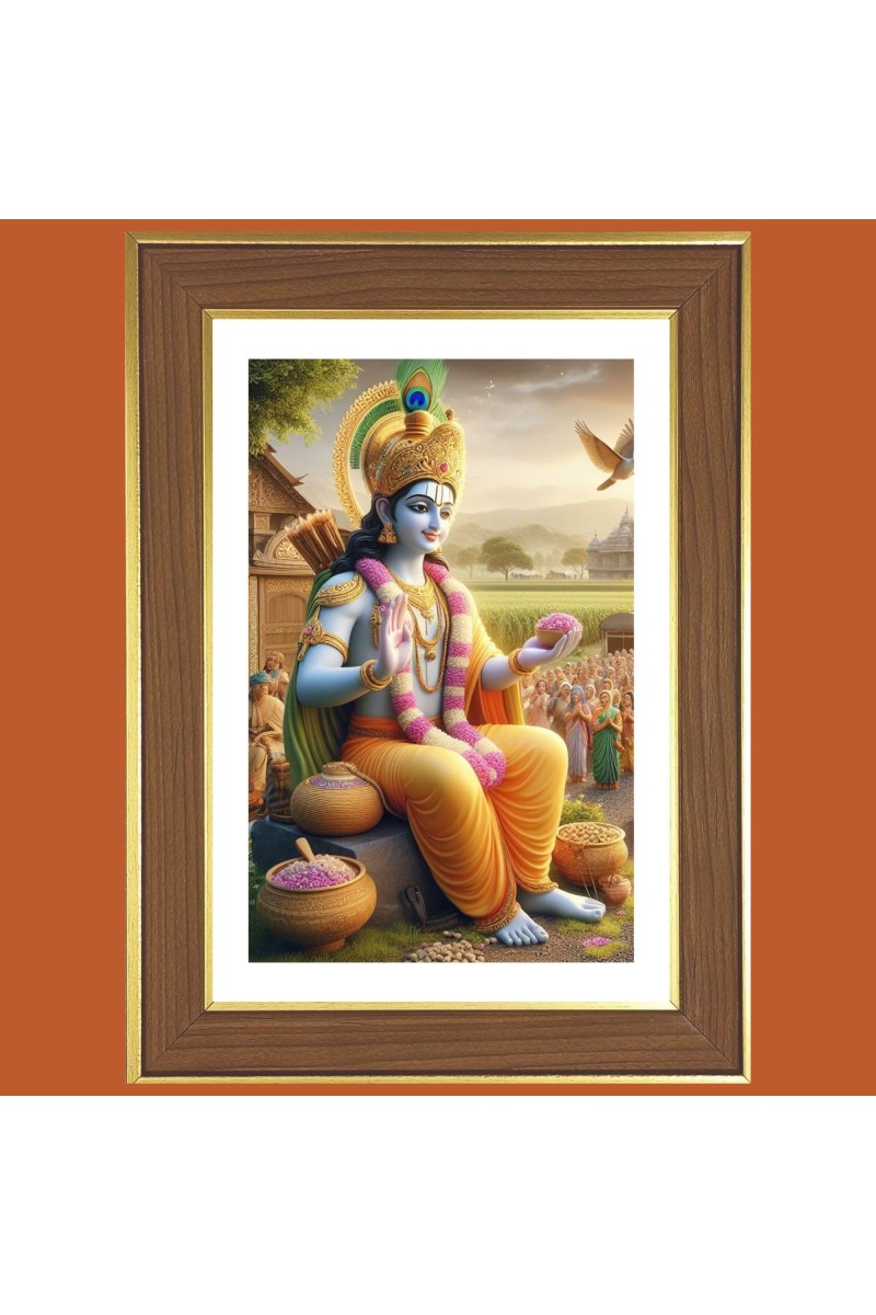 Lord krishna Photo Frame - 12x16 Inches, Brown Wooden Frame for Home, Office & Temple Decoration