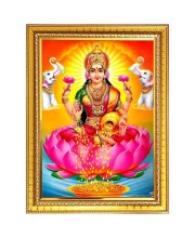 Maa Lakshmi Photo Frame - 10x14 Inches, Brown Wooden Frame for Home, Office & Temple Decoration