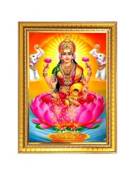 Maa Lakshmi Photo Frame - 10x14 Inches, Brown Wooden Frame for Home, Office & Temple Decoration