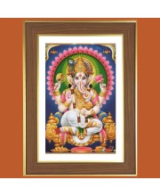 Divine Lord Ganesha Photo Frame - 10x14 Inches, Brown Wooden Frame for Home, Office & Temple Decoration