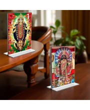 Debi Kali & Dakshineswar Kali Acrylic T-Style Photo Stand - 11x13 Inches, Compact and Stylish Spiritual Display, easily change 2 photos (Pack of 1)