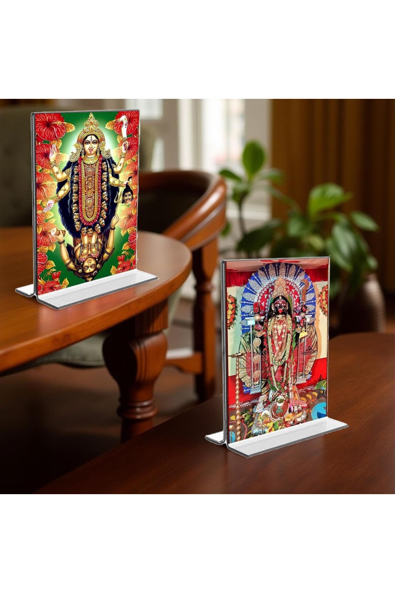 Debi Kali & Dakshineswar Kali Acrylic T-Style Photo Stand - 9x11 Inches, Compact and Stylish Spiritual Display, easily change 2 photos (Pack of 1)