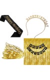 Party Decoration Combo – Hairband, Tuni LED Bulb, Birthday Sash & Foil Curtain – Perfect Birthday Celebration Set for Girls & Women (COPPER)