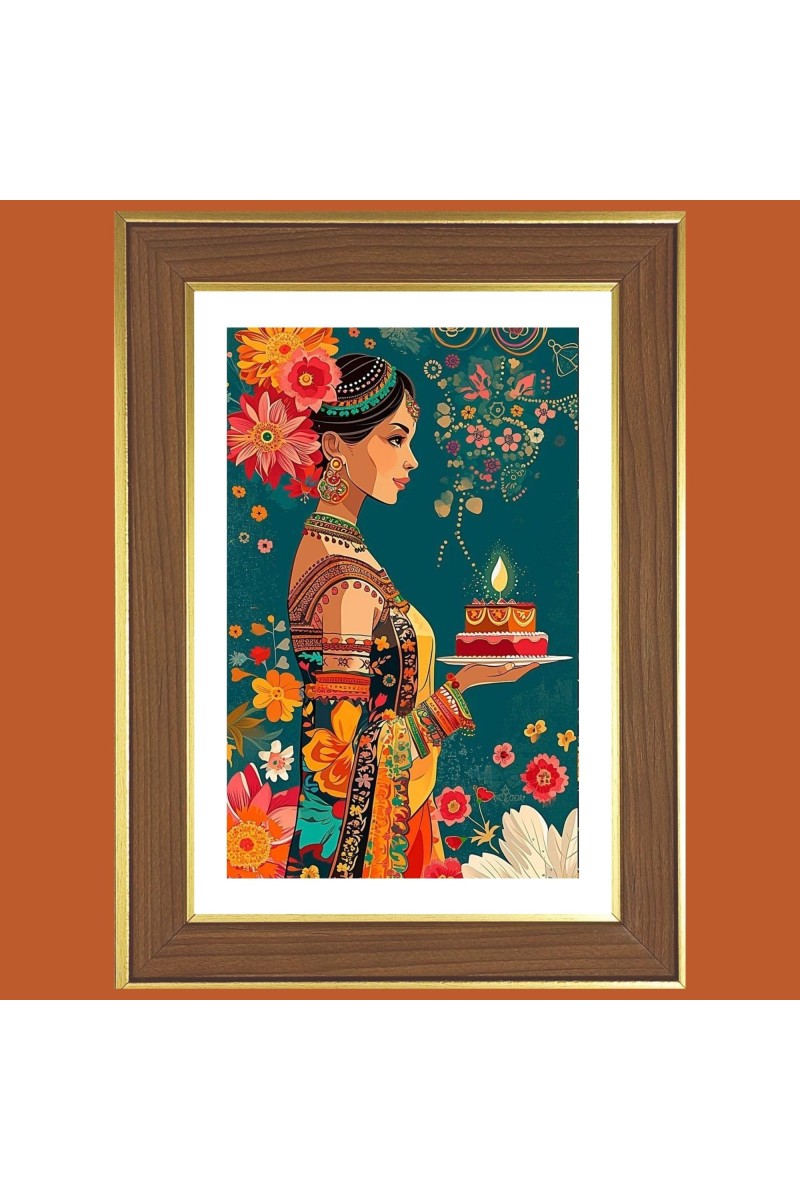 Colorful Modern Art Photo Frame - 12x16 Inches, Brown Wooden Frame for Home, Office & Temple Decoration