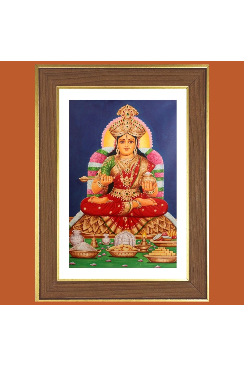 Goddess Annapurna Devi Photo Frame - 10x14 Inches, Brown Wooden Frame for Home, Office & Temple Decoration