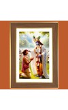 Lord Krishna Blesses His Devotees Photo Frame - 10x14 Inches, Brown Wooden Frame for Home, Office & Temple Decoration