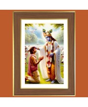 Lord Krishna Blesses His Devotees Photo Frame - 10x14 Inches, Brown Wooden Frame for Home, Office & Temple Decoration