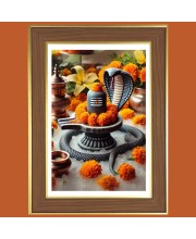 Lord Shiva Lingam Photo Frame - 10x14 Inches, Brown Wooden Frame for Home, Office & Temple Decoration