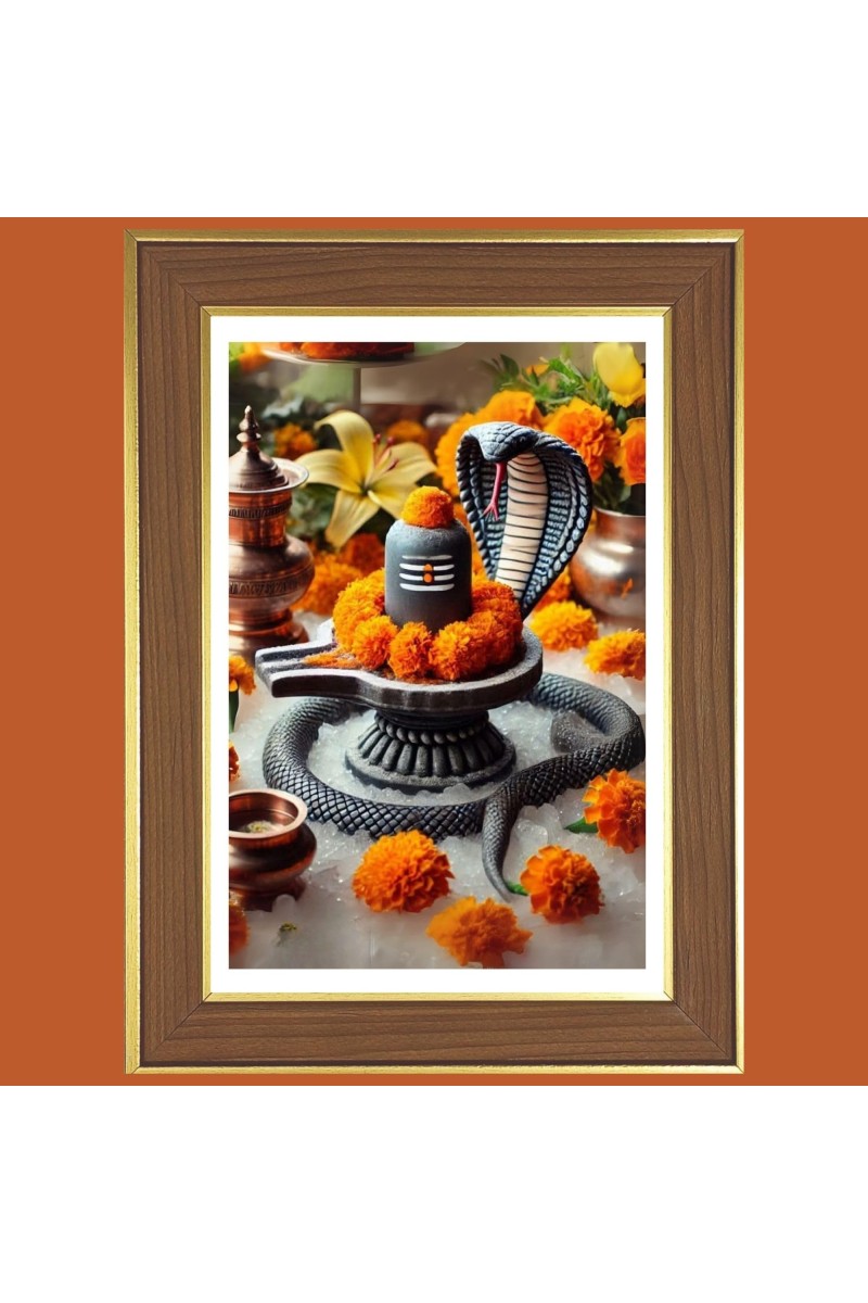 Lord Shiva Lingam Photo Frame - 10x14 Inches, Brown Wooden Frame for Home, Office & Temple Decoration
