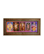Hitech Sales Shree Lord Vishnu, Shree Tirupati Balaji, Shree Ganesh Ji, Shree Ram, Shree Krishna Photos in One Religious Photo Frame (16.6 x 6.6 inches, Golden, Pvc Frame)