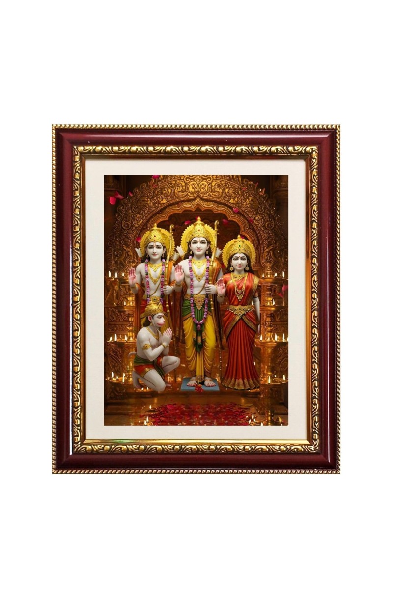 Lord rama and sita and laxman and hanuman Photo Frame - 12x16 Inches, Brown Wooden Frame for Home, Office & Temple Decoration