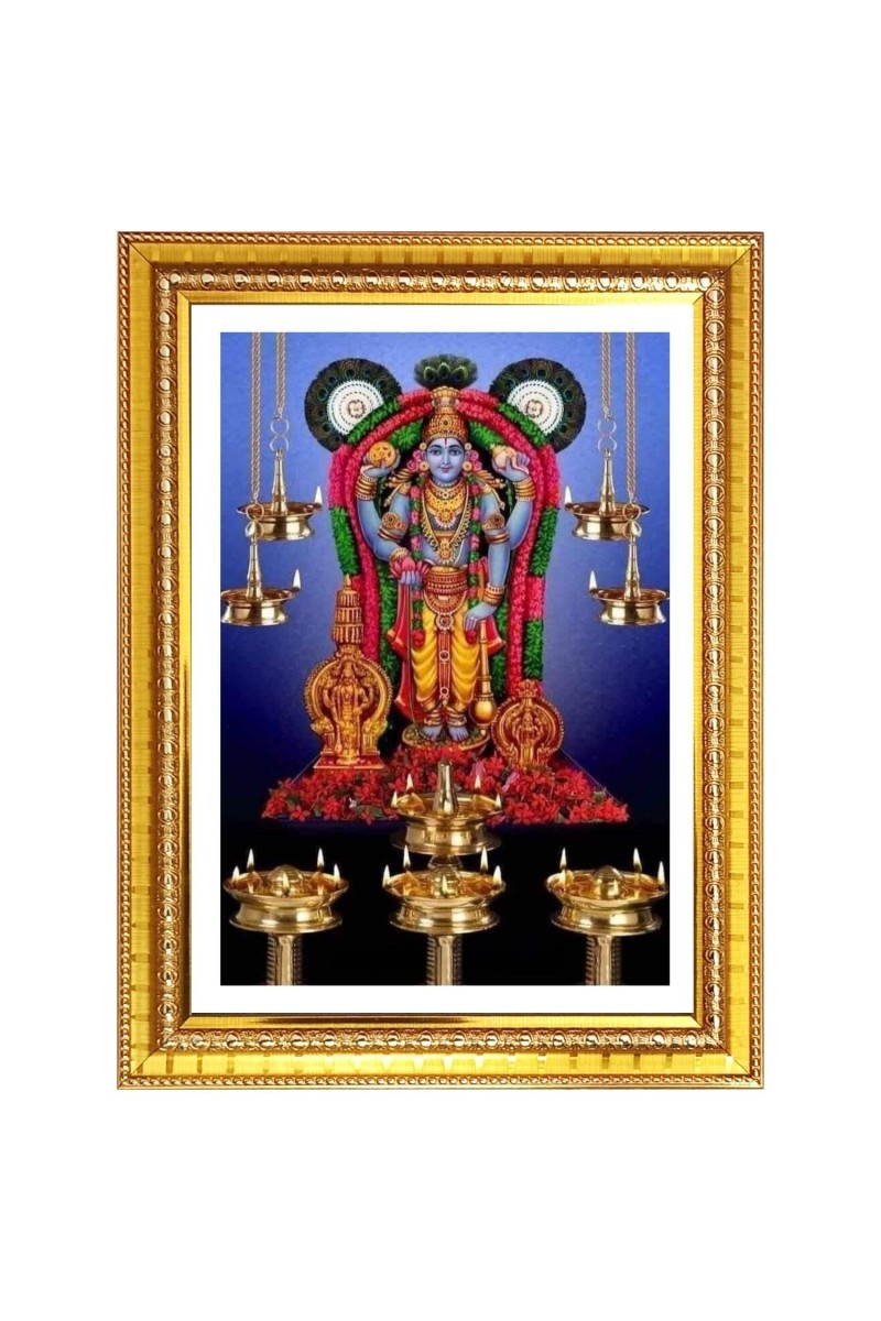 Guruvayurappan Photo Frame - 10x14 Inches, Brown Wooden Frame for Home, Office & Temple Decoration