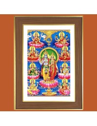Lord Vishnu Ashta Lakshmi Photo Frame - 10x14 Inches, Brown Wooden Frame for Home, Office & Temple decoration