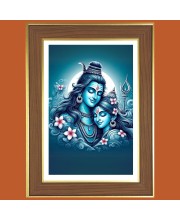 Lord shiva and Parvathi Photo Frame - 10x14 Inches, Brown Wooden Frame for Home, Office & Temple Decoration