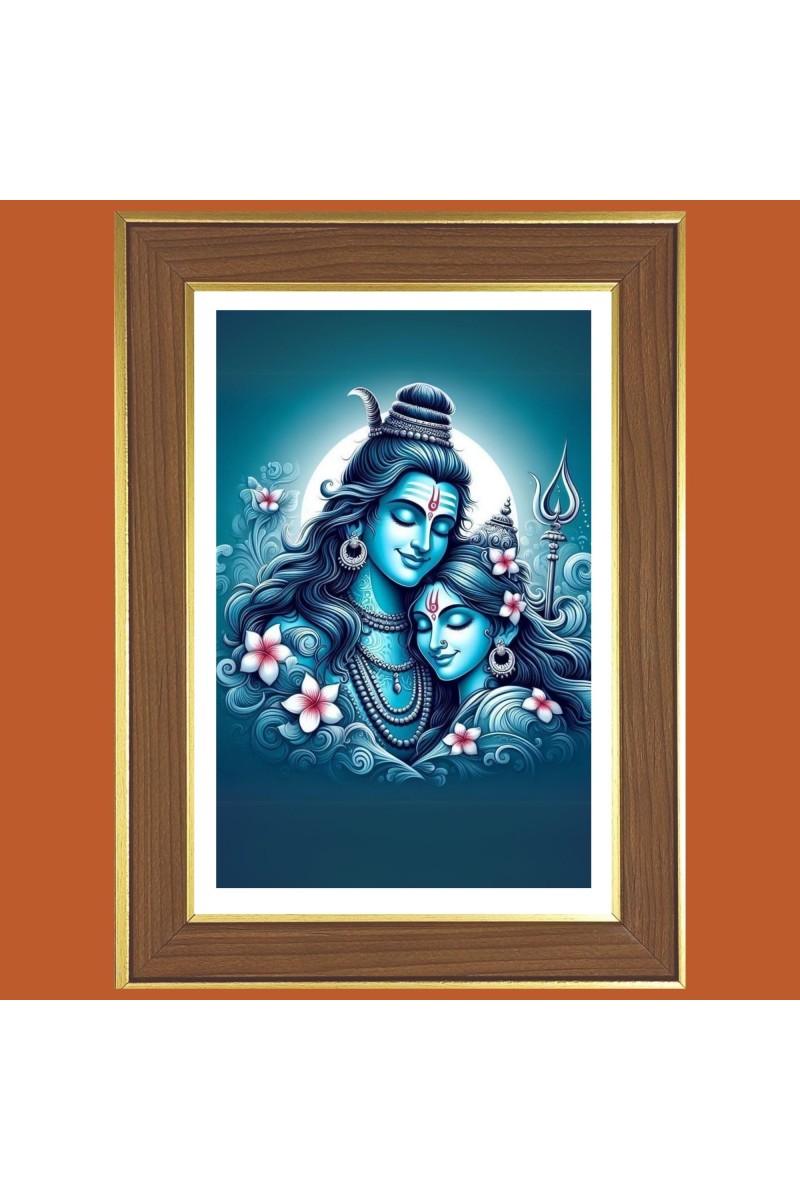 Lord shiva and Parvathi Photo Frame - 12x16 Inches, Brown Wooden Frame for Home, Office & Temple Decoration