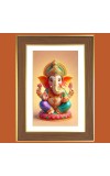 Lord Ganapathi Photo Frame - 10x14 Inches, Brown Wooden Frame for Home, Office & Temple Decoration