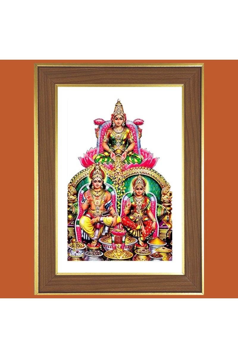 Lakshmi with Ganesh Saraswati and kuber Photo Frame - 12x16 Inches, Brown Wooden Frame for Home, Office & Temple decoration