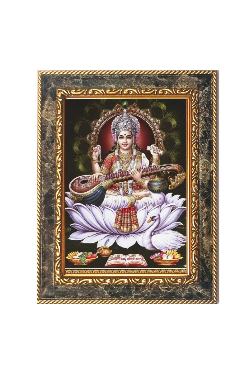 Maa Saraswati Digital Print Photo 14.7x16.7 inches (I6056) - Vibrant Religious Wall Art for Home or Office Decor.
