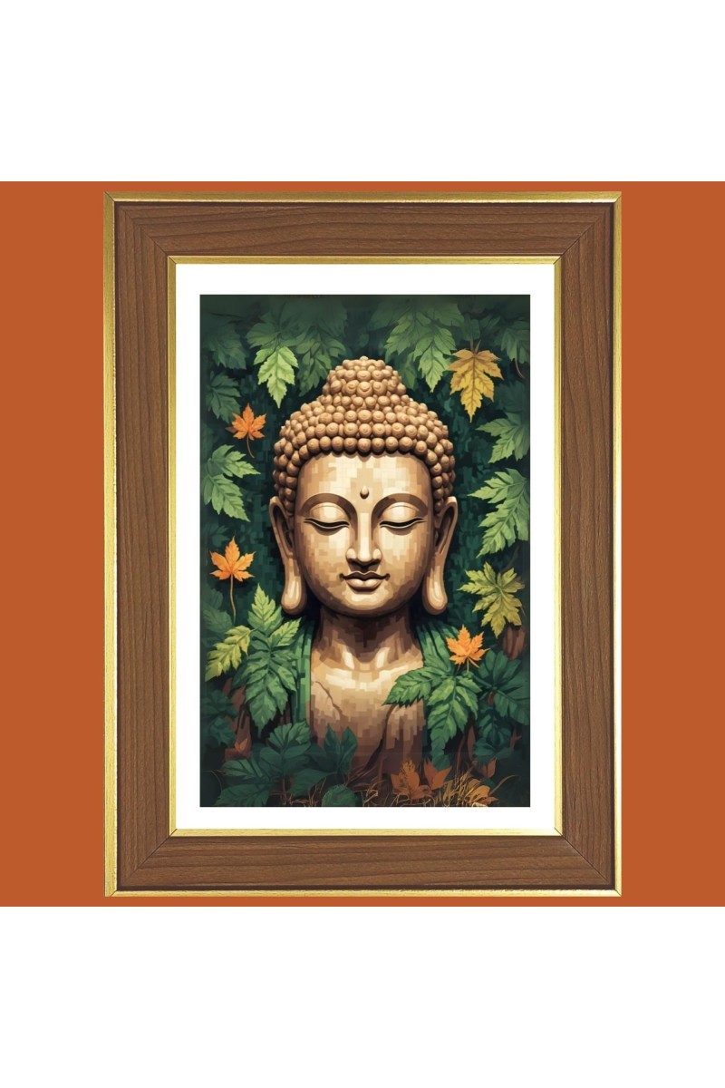 Blissful Buddha Photo Frame - 12x16 Inches, Brown Wooden Frame for Home, Office & Temple Decoration