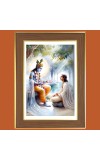 Sri krishna and Arjun Photo Frame - 12x16 Inches, Brown Wooden Frame for Home, Office & Temple Decoration