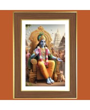 Lord Sri Krishna Photo Frame - 10x14 Inches, Brown Wooden Frame for Home, Office & Temple Decoration