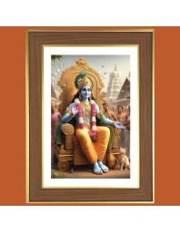 Lord Sri Krishna Photo Frame - 14x18 Inches, Brown Wooden Frame for Home, Office & Temple Decoration