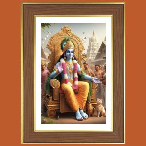 Lord Sri Krishna Photo Frame - 14x18 Inches, Brown Wooden Frame for Home, Office & Temple Decoration