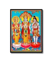 Brahma Vishnu & Shiva Laminated Photo - 5x7 Inches, Divine Blessings for Home & Office and Temple Decoration