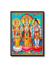 Brahma Vishnu & Shiva Laminated Photo - 9x11 Inches, Divine Blessings for Home & Office and Temple Decoration