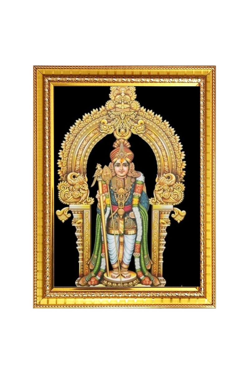 Lord Murugan Photo Frame - 10x14 Inches, Brown Wooden Frame for Home, Office & Temple Decoration
