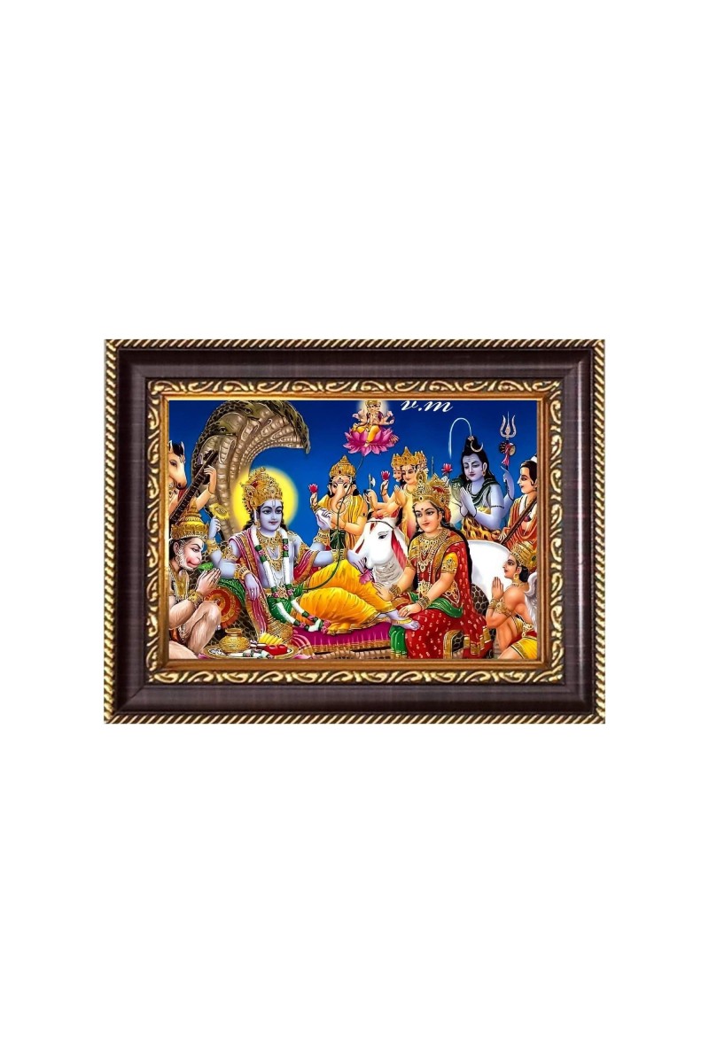 Sri Narayan and Laxmi Mata Digital Print Photo 6.7x8.7 inches - Vibrant Religious Wall Art for Home, Office and Temple Decor.