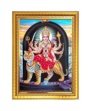 Durga matha Photo Frame - 10x14 Inches, Brown Wooden Frame for Home, Office & Temple Decoration