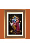 Lord krishna and Radha Photo Frame - 10x14 Inches, Brown Wooden Frame for Home, Office & Temple Decoration
