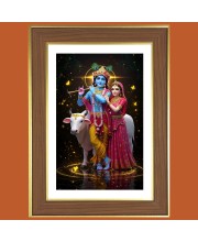 Lord krishna and Radha Photo Frame - 10x14 Inches, Brown Wooden Frame for Home, Office & Temple Decoration