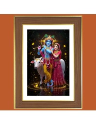 Lord krishna and Radha Photo Frame - 10x14 Inches, Brown Wooden Frame for Home, Office & Temple Decoration